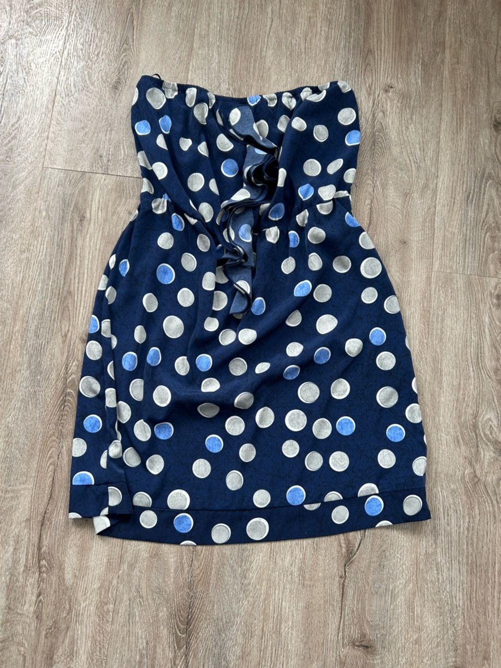 Banana Republic Navy Strapless Polka Dot Dress with White and Light Blue Dots